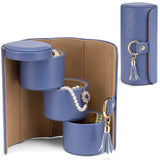 Darrahopens Fashion > Women's Fashion > Women's Jewellery Purple Travel Jewelry Case: 3-Layer PU Cylinder Organizer for Necklaces, Earrings, Gifts for Travelers & Jewelry Lovers