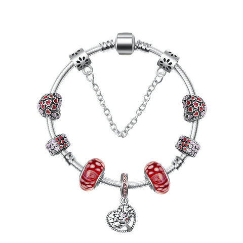 Darrahopens Fashion > Women's Fashion > Women's Jewellery Red Zircon Beaded Christmas Tree Pendant Alloy Bracelet(19cm)