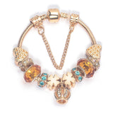 Darrahopens Fashion > Women's Fashion > Women's Jewellery Rhinestone Gold Heart Glass Beaded Bracelet with Crown Pendant(17cm)