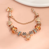 Darrahopens Fashion > Women's Fashion > Women's Jewellery Rhinestone Gold Heart Glass Beaded Bracelet with Crown Pendant(17cm)