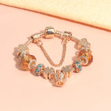 Darrahopens Fashion > Women's Fashion > Women's Jewellery Rhinestone Gold Heart Glass Beaded Bracelet with Crown Pendant(20cm)