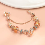 Darrahopens Fashion > Women's Fashion > Women's Jewellery Rhinestone Gold Heart Glass Beaded Bracelet with Crown Pendant(20cm)