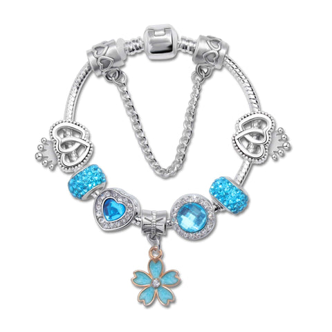 Darrahopens Fashion > Women's Fashion > Women's Jewellery Rhinestone Heart & Crown Bead Bracelet,Fashion Sweet Jewelry for Women(blue-20cm)