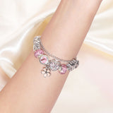 Darrahopens Fashion > Women's Fashion > Women's Jewellery Rhinestone Heart & Crown Bead Bracelet,Fashion Sweet Jewelry for Women(pink-20cm)