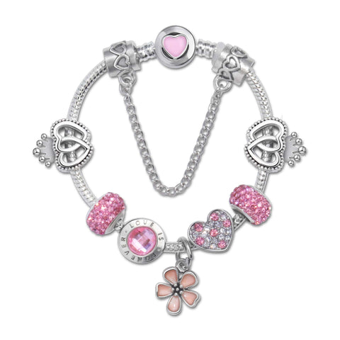 Darrahopens Fashion > Women's Fashion > Women's Jewellery Rhinestone Heart & Crown Bead Bracelet,Fashion Sweet Jewelry for Women(pink-21cm)