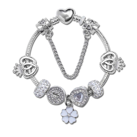 Darrahopens Fashion > Women's Fashion > Women's Jewellery Rhinestone Heart & Crown Bead Bracelet,Fashion Sweet Jewelry for Women(silver-16cm)