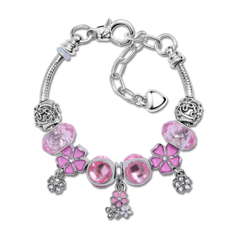 Darrahopens Fashion > Women's Fashion > Women's Jewellery Romantic Floral Big Glass Bead Petal Pendant DIY Bracelet(pink-16cm)