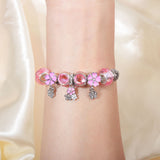 Darrahopens Fashion > Women's Fashion > Women's Jewellery Romantic Floral Big Glass Bead Petal Pendant DIY Bracelet(pink-18cm)