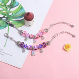 Darrahopens Fashion > Women's Fashion > Women's Jewellery Romantic Floral Big Glass Bead Petal Pendant DIY Bracelet(purple-19cm)