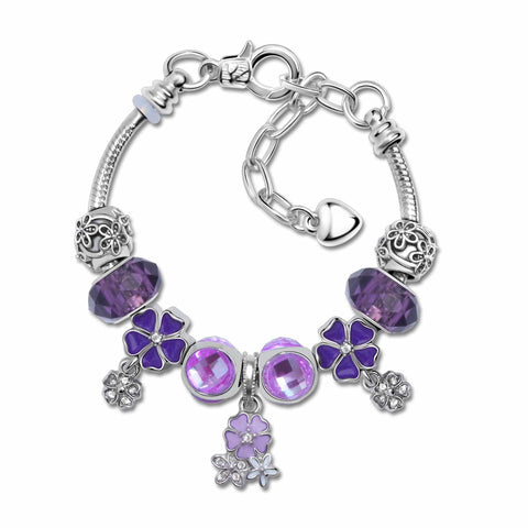 Darrahopens Fashion > Women's Fashion > Women's Jewellery Romantic Floral Big Glass Bead Petal Pendant DIY Bracelet(purple-21cm)