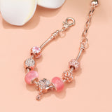 Darrahopens Fashion > Women's Fashion > Women's Jewellery Rose Gold Beaded Bracelet with Floral & Zircon Accents(20cm)