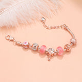 Darrahopens Fashion > Women's Fashion > Women's Jewellery Rose Gold Beaded Bracelet with Floral & Zircon Accents(20cm)