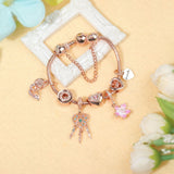 Darrahopens Fashion > Women's Fashion > Women's Jewellery Rose Gold Bracelet with Dreamcatcher & Lily Pendant, Crystal Zircon Beads(18cm)
