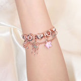 Darrahopens Fashion > Women's Fashion > Women's Jewellery Rose Gold Bracelet with Dreamcatcher & Lily Pendant, Crystal Zircon Beads(19cm)