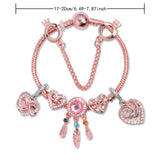 Darrahopens Fashion > Women's Fashion > Women's Jewellery Rose Gold Bracelet with Pink Heart Charms & Crystal Rhinestones(17cm)