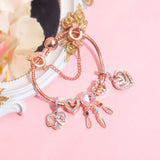 Darrahopens Fashion > Women's Fashion > Women's Jewellery Rose Gold Bracelet with Pink Heart Charms & Crystal Rhinestones(17cm)