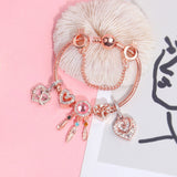 Darrahopens Fashion > Women's Fashion > Women's Jewellery Rose Gold Bracelet with Pink Heart Charms & Crystal Rhinestones(17cm)