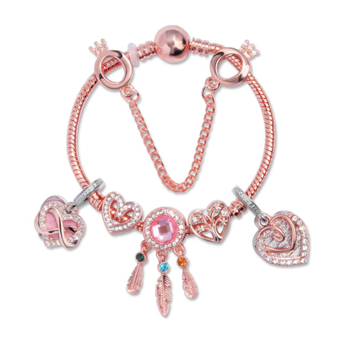 Darrahopens Fashion > Women's Fashion > Women's Jewellery Rose Gold Bracelet with Pink Heart Charms & Crystal Rhinestones(18cm)