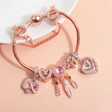Darrahopens Fashion > Women's Fashion > Women's Jewellery Rose Gold Bracelet with Pink Heart Charms & Crystal Rhinestones(18cm)