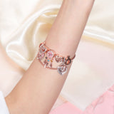 Darrahopens Fashion > Women's Fashion > Women's Jewellery Rose Gold Bracelet with Pink Heart Charms & Crystal Rhinestones(19cm)