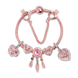 Darrahopens Fashion > Women's Fashion > Women's Jewellery Rose Gold Bracelet with Pink Heart Charms & Crystal Rhinestones(20cm)