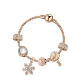 Darrahopens Fashion > Women's Fashion > Women's Jewellery Rose Gold Charm Bracelet with Crystal Snowflake, Flower & Heart Pendants – Sparkling Zircon Beaded(17cm)
