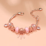Darrahopens Fashion > Women's Fashion > Women's Jewellery Rose Gold Charm Bracelet with Dreamcatcher & Bear Beads, Colorful Glass Beads Bracelet(16cm)