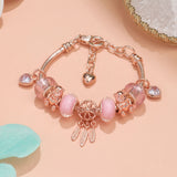 Darrahopens Fashion > Women's Fashion > Women's Jewellery Rose Gold Charm Bracelet with Dreamcatcher & Bear Beads, Colorful Glass Beads Bracelet(20cm)