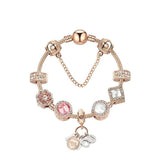 Darrahopens Fashion > Women's Fashion > Women's Jewellery Rose Gold Charm Bracelet with Zircon, Flower & Letter Pendants, Colorful Beads(18cm)