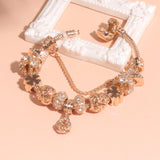 Darrahopens Fashion > Women's Fashion > Women's Jewellery Rose Gold Crystal Charm Bracelet with Clover, Heart, Triangle Beads & Heart Pendant(18cm)