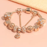 Darrahopens Fashion > Women's Fashion > Women's Jewellery Rose Gold Crystal Charm Bracelet with Clover, Heart, Triangle Beads & Heart Pendant(18cm)