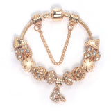 Darrahopens Fashion > Women's Fashion > Women's Jewellery Rose Gold Crystal Charm Bracelet with Clover, Heart, Triangle Beads & Heart Pendant(18cm)