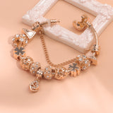 Darrahopens Fashion > Women's Fashion > Women's Jewellery Rose Gold Crystal Charm Bracelet with Clover, Heart, Triangle Beads & Heart Pendant(19cm)