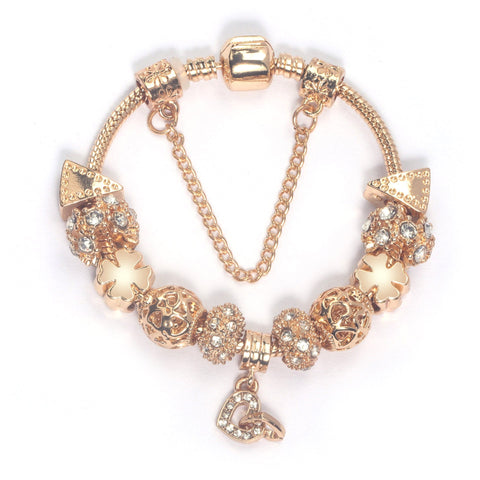 Darrahopens Fashion > Women's Fashion > Women's Jewellery Rose Gold Crystal Charm Bracelet with Clover, Heart, Triangle Beads & Heart Pendant(19cm)