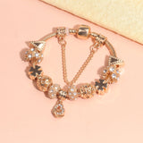 Darrahopens Fashion > Women's Fashion > Women's Jewellery Rose Gold Crystal Charm Bracelet with Clover, Heart, Triangle Beads & Heart Pendant(19cm)