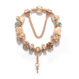 Darrahopens Fashion > Women's Fashion > Women's Jewellery Rose Gold DIY Charm Bracelet with Crystal Heart, Clover & Key Pendant, Romantic Beaded Bracelet(17cm)