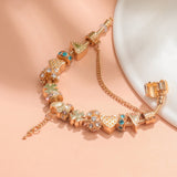 Darrahopens Fashion > Women's Fashion > Women's Jewellery Rose Gold DIY Charm Bracelet with Crystal Heart, Clover & Key Pendant, Romantic Beaded Bracelet(19cm)