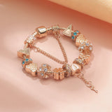 Darrahopens Fashion > Women's Fashion > Women's Jewellery Rose Gold DIY Charm Bracelet with Crystal Heart, Clover & Key Pendant, Romantic Beaded Bracelet(19cm)