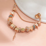 Darrahopens Fashion > Women's Fashion > Women's Jewellery Rose Gold DIY Charm Bracelet with Crystal Heart, Clover & Key Pendant, Romantic Beaded Bracelet(19cm)