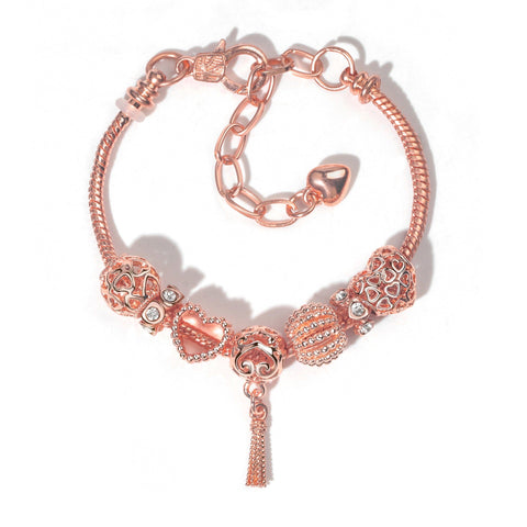 Darrahopens Fashion > Women's Fashion > Women's Jewellery Rose Gold Hollow Carved Heart Bead Tassel Bracelet(19cm)