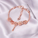 Darrahopens Fashion > Women's Fashion > Women's Jewellery Rose Gold Hollow Carved Heart Bead Tassel Bracelet(20cm)