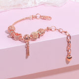 Darrahopens Fashion > Women's Fashion > Women's Jewellery Rose Gold Hollow Carved Heart Bead Tassel Bracelet(21cm)