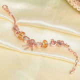 Darrahopens Fashion > Women's Fashion > Women's Jewellery Rose Gold Plated Charm Bracelet with Zircon, Hollow Heart, Flower, Crown & Glass Beads(17cm)