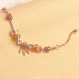 Darrahopens Fashion > Women's Fashion > Women's Jewellery Rose Gold Plated Charm Bracelet with Zircon, Hollow Heart, Flower, Crown & Glass Beads(19cm)