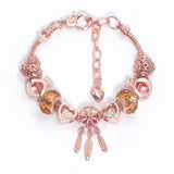 Darrahopens Fashion > Women's Fashion > Women's Jewellery Rose Gold Plated Charm Bracelet with Zircon, Hollow Heart, Flower, Crown & Glass Beads(19cm)