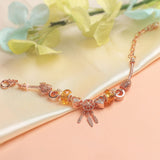 Darrahopens Fashion > Women's Fashion > Women's Jewellery Rose Gold Plated Charm Bracelet with Zircon, Hollow Heart, Flower, Crown & Glass Beads(20cm)