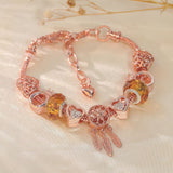 Darrahopens Fashion > Women's Fashion > Women's Jewellery Rose Gold Plated Charm Bracelet with Zircon, Hollow Heart, Flower, Crown & Glass Beads(20cm)