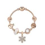 Darrahopens Fashion > Women's Fashion > Women's Jewellery Rose Gold Snowflake Pendant Bracelet with Crystal Zircon, Crown & Glass Charms – Glamorous Sweet-Style Alloy Bracelet(17cm)