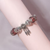 Darrahopens Fashion > Women's Fashion > Women's Jewellery Rose Red Rhinestone Big Hole Beaded Bracelet, Alloy Electroplated(18cm)