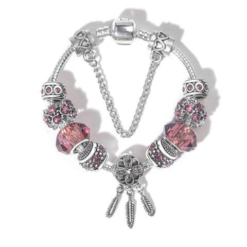 Darrahopens Fashion > Women's Fashion > Women's Jewellery Rose Red Rhinestone Big Hole Beaded Bracelet, Alloy Electroplated(20cm)